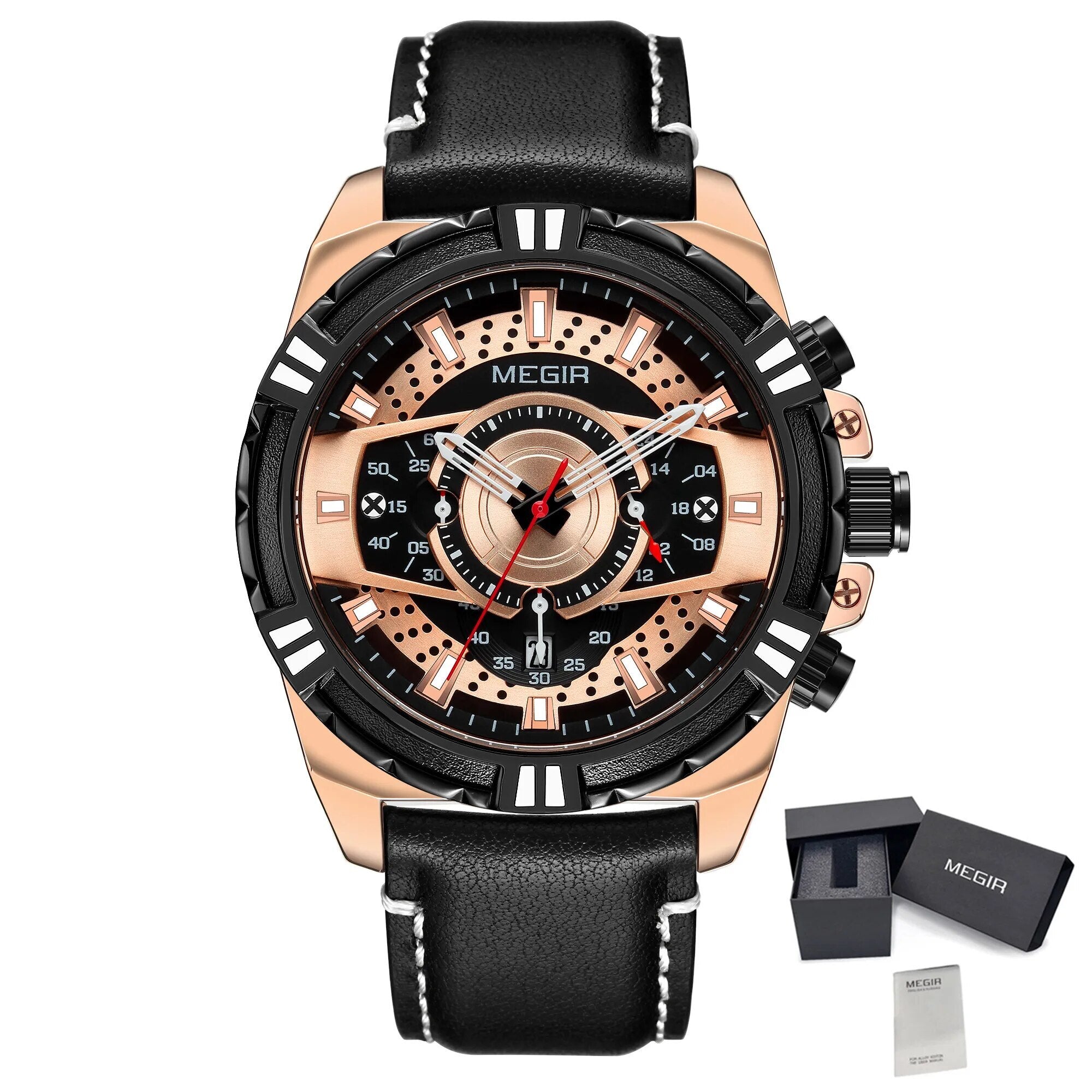 MEGIR Luxury Men Casual Sport Watch Leather Strap Quartz Wristwatch Waterproof Calendar Man Chronograph Clock Montre Homme 2118