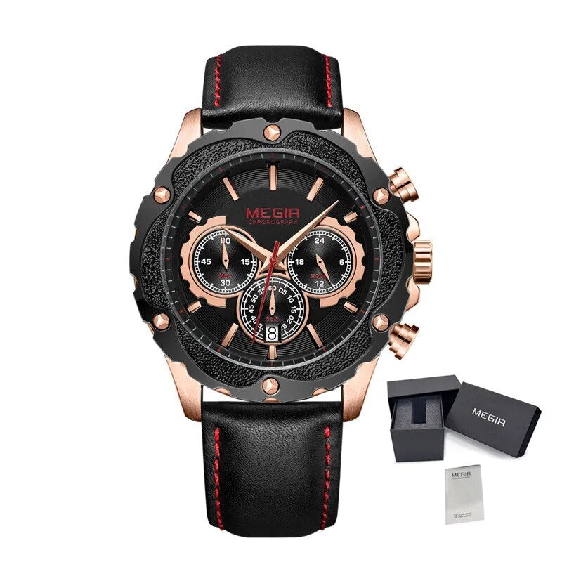 MEGIR Luxury Sport Watches for Men Waterproof Quartz Wrist Watch Chronograph Leather Military Wristwatch Clock Reloj Hombre 2070