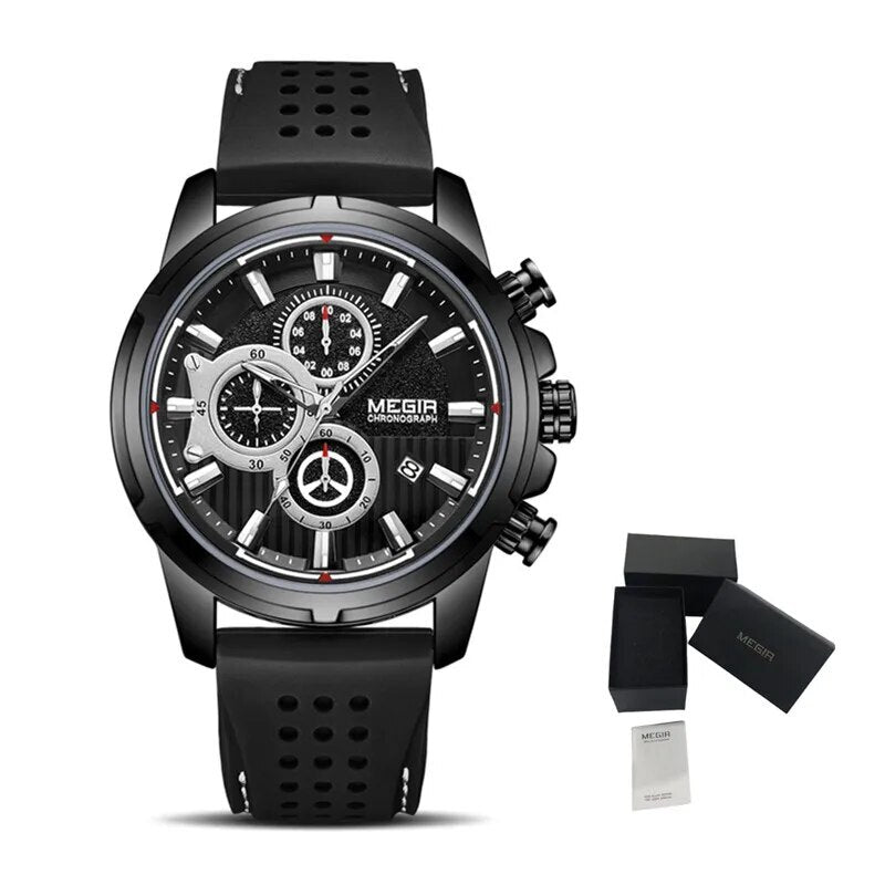 MEGIR Men Watch Silicone Strap Quartz Chronograph Wristwatch Fashion Men's Sport Watches Waterproof Calendar Reloj Hombre 2101