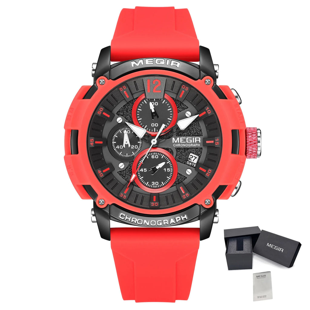 MEGIR Fashion Military Watch for Men Silicone Strap Sport Quartz Chronograph Waterproof Male Clock Wristwatch Reloj Hombre 2208
