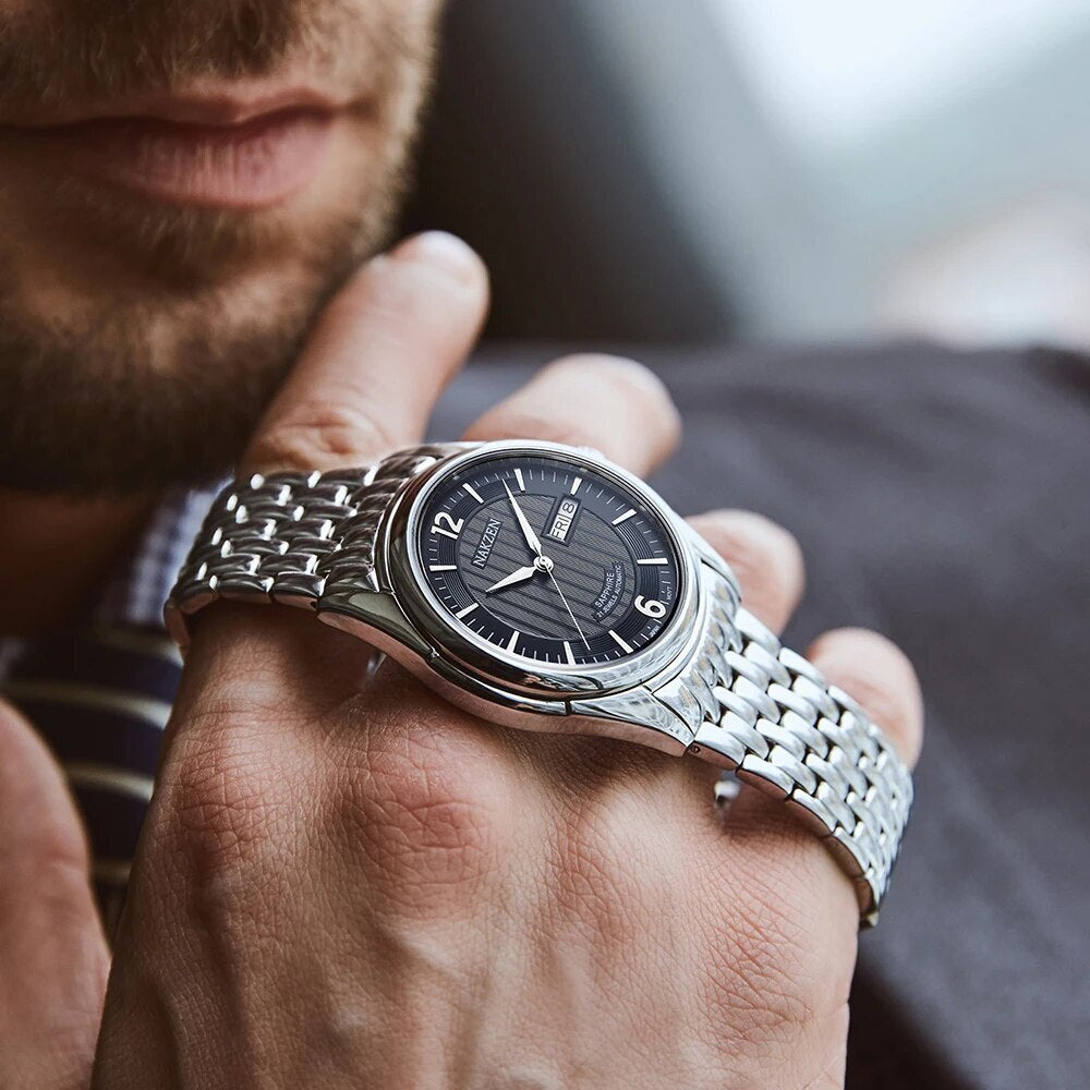 NAKZEN Mens Automatic Mechanical Watch Miyota 8205 Movemen Men Business Waterproof Stainless Steel Watch Clock Relogio Masculino