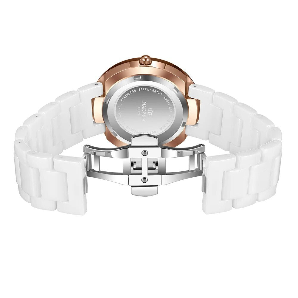 NAKZEN Women's Quartz Fashion Simple Ceramics Analogue Watch Ceramic Band 30M Waterproof Diamond Dress Watches relogio feminino