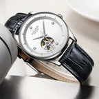 MEGIR Fashion Leather Strap Wristwatch for Men Large Dial Sapphire Automatic Mechanical Watch Clock Relogio Masculino