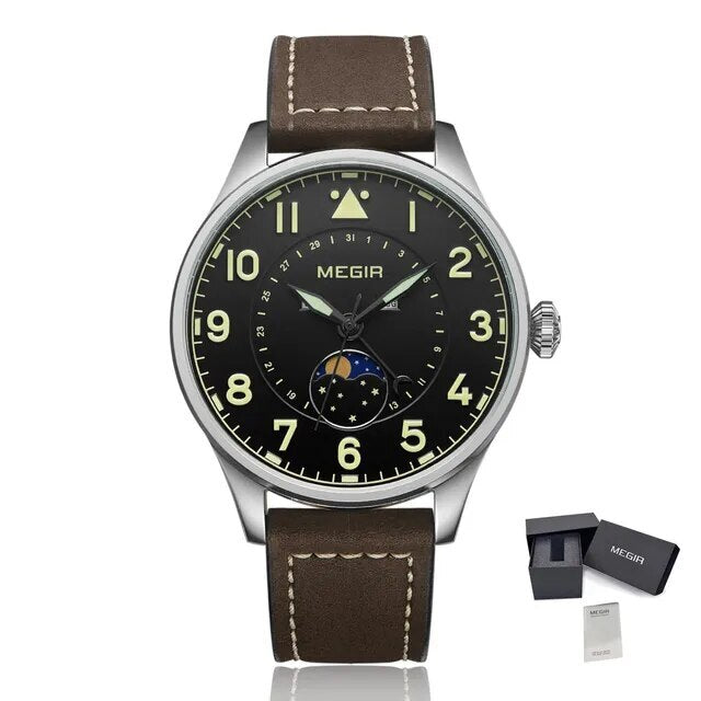 MEGIR Fashion Sport Quartz Watches Men Luxury Leather Business Casual Wristwatches Waterproof Date Clcok Moon Phase Reloj Hombre