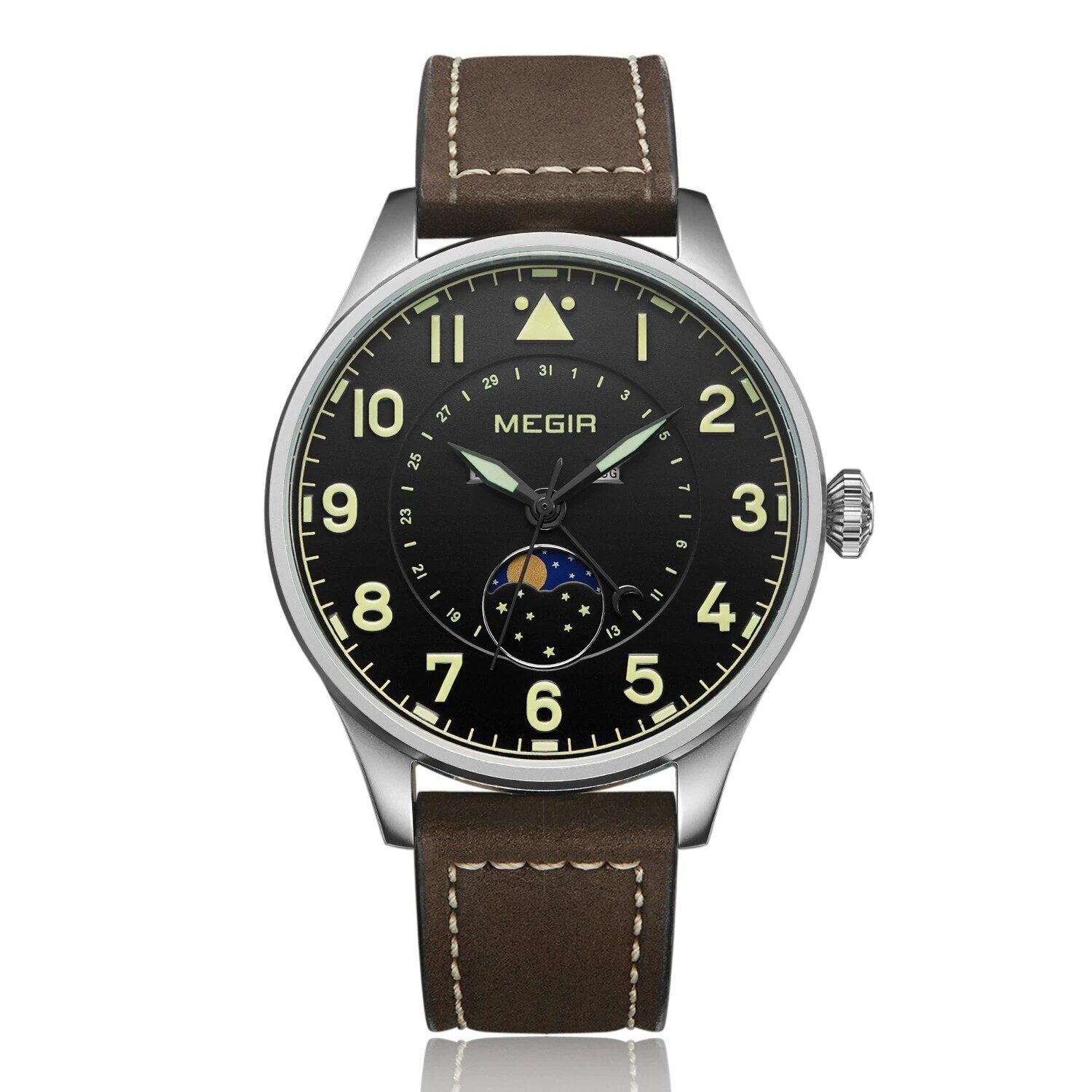 MEGIR Fashion Sport Quartz Watches Men Luxury Leather Business Casual Wristwatches Waterproof Date Clcok Moon Phase Reloj Hombre