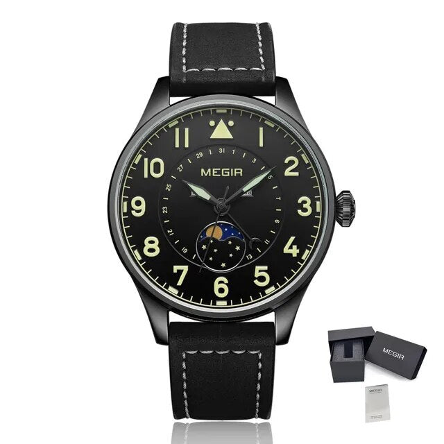 MEGIR Fashion Sport Quartz Watches Men Luxury Leather Business Casual Wristwatches Waterproof Date Clcok Moon Phase Reloj Hombre