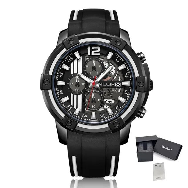 MEGIR Chronograph Mens Sport Watches with Silicone Band Big Dial Military Quartz Watch Men Clock Relogio Masculino Reloj Hombre