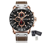 MEGIR Watch Men's Military Sport Wrist Watches Waterproof Leather Quartz Chronograph Calendar Luminous Clock Watch for Man 2081