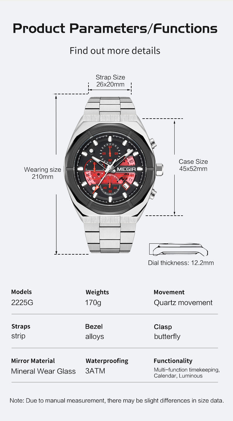 MEGIR New Watch for Men Top Brand Luxury Casual Quartz Wristwatch with Chronograph Waterproof Luminous Auto Date Reloj Hombre