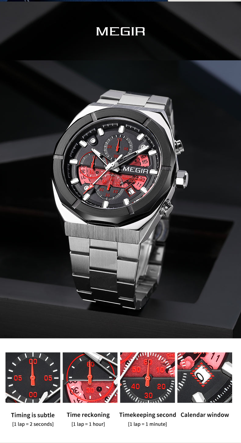 MEGIR New Watch for Men Top Brand Luxury Casual Quartz Wristwatch with Chronograph Waterproof Luminous Auto Date Reloj Hombre