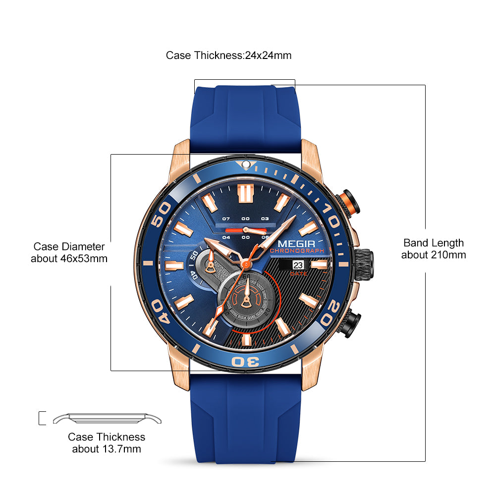 MEGIR Luxury Military Watches for Men Fashion Sport Quartz Wristwatch Waterproof Silicone Band Male Clock Chronograph with Date 2224