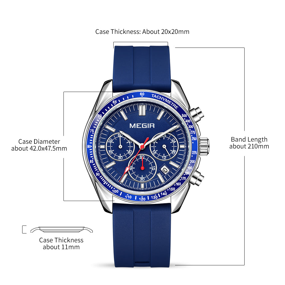 MEGIR Analog Quartz Wrist Watch Chronograph Luminous Business Sport Watches with Silicone Strap Calendar Man Clock Reloj Hombre 8105