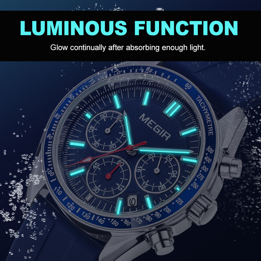 MEGIR Analog Quartz Wrist Watch Chronograph Luminous Business Sport Watches with Silicone Strap Calendar Man Clock Reloj Hombre 8105