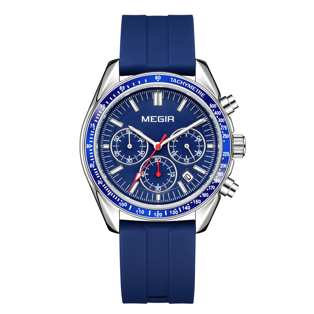 MEGIR Analog Quartz Wrist Watch Chronograph Luminous Business Sport Watches with Silicone Strap Calendar Man Clock Reloj Hombre 8105