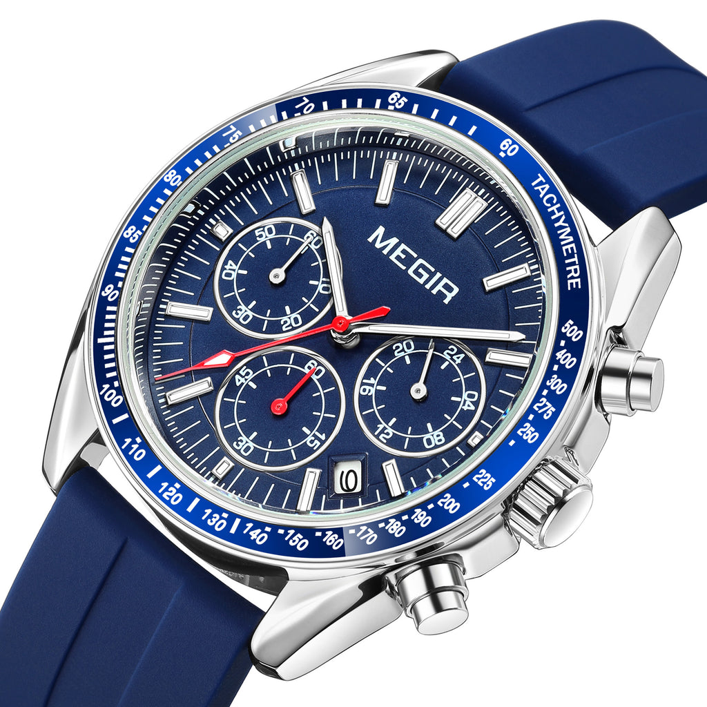 MEGIR Analog Quartz Wrist Watch Chronograph Luminous Business Sport Watches with Silicone Strap Calendar Man Clock Reloj Hombre 8105