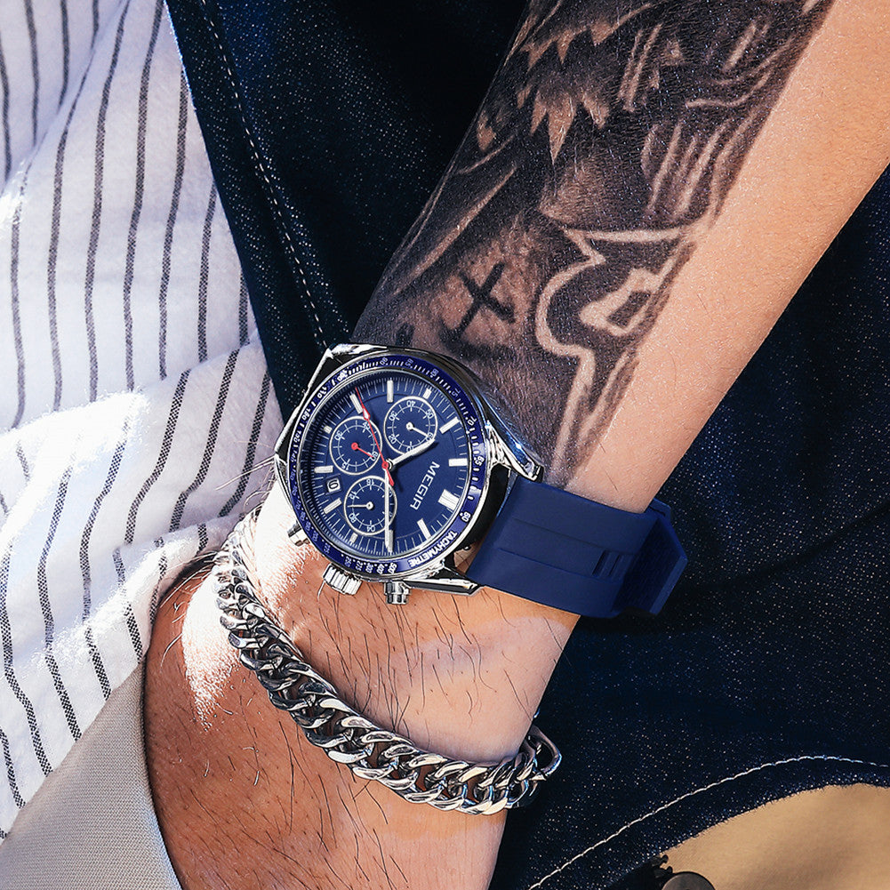 MEGIR Analog Quartz Wrist Watch Chronograph Luminous Business Sport Watches with Silicone Strap Calendar Man Clock Reloj Hombre 8105