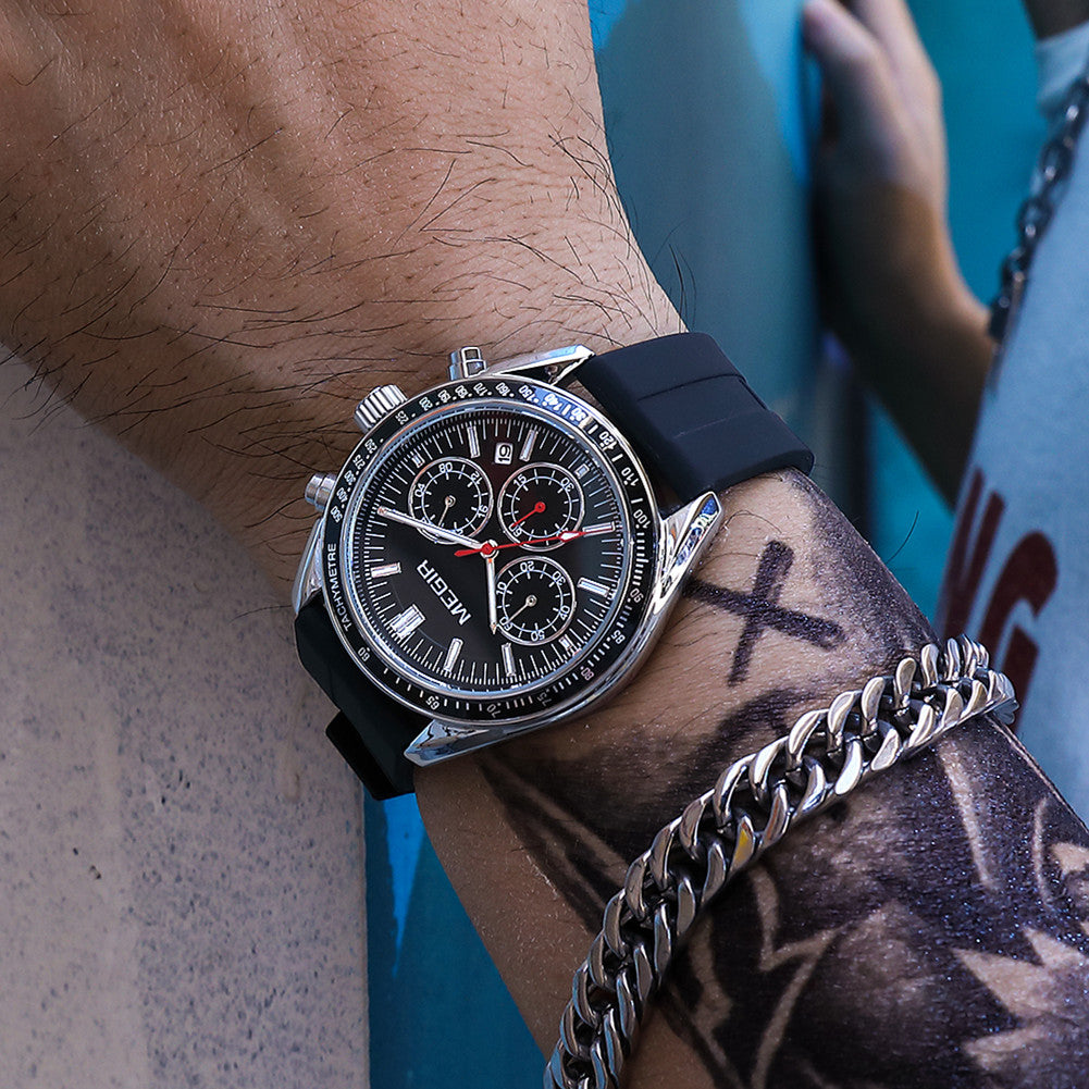 MEGIR Analog Quartz Wrist Watch Chronograph Luminous Business Sport Watches with Silicone Strap Calendar Man Clock Reloj Hombre 8105