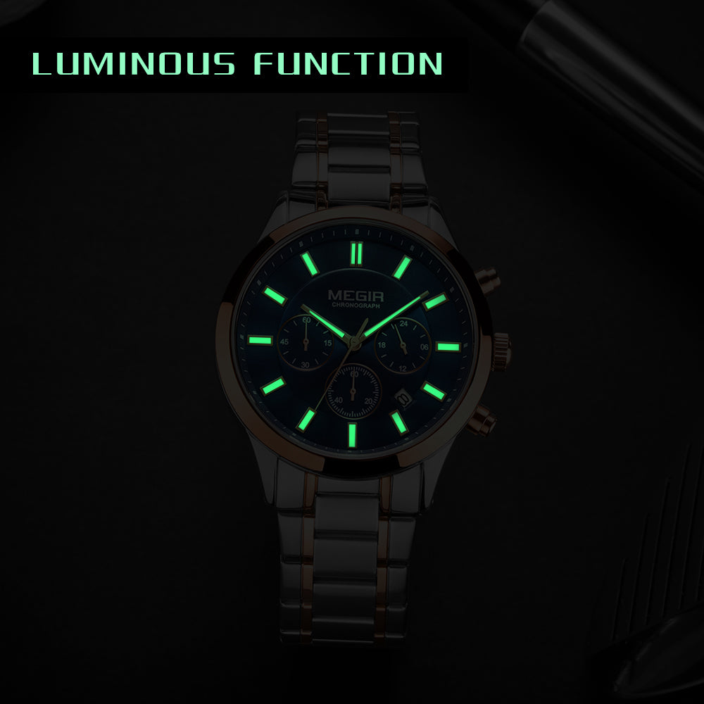 MEGIR Stainless Steel Waterproof Wrist Watches for Men Luminous Chronograph Business Quartz Men's Casual Clock Reloj Hombre