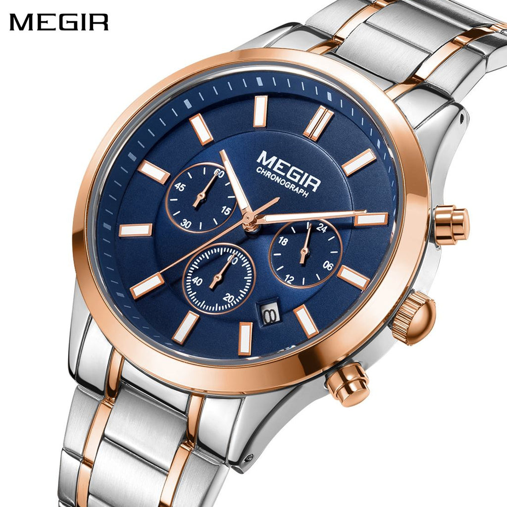 MEGIR Stainless Steel Waterproof Wrist Watches for Men Luminous Chronograph Business Quartz Men's Casual Clock Reloj Hombre