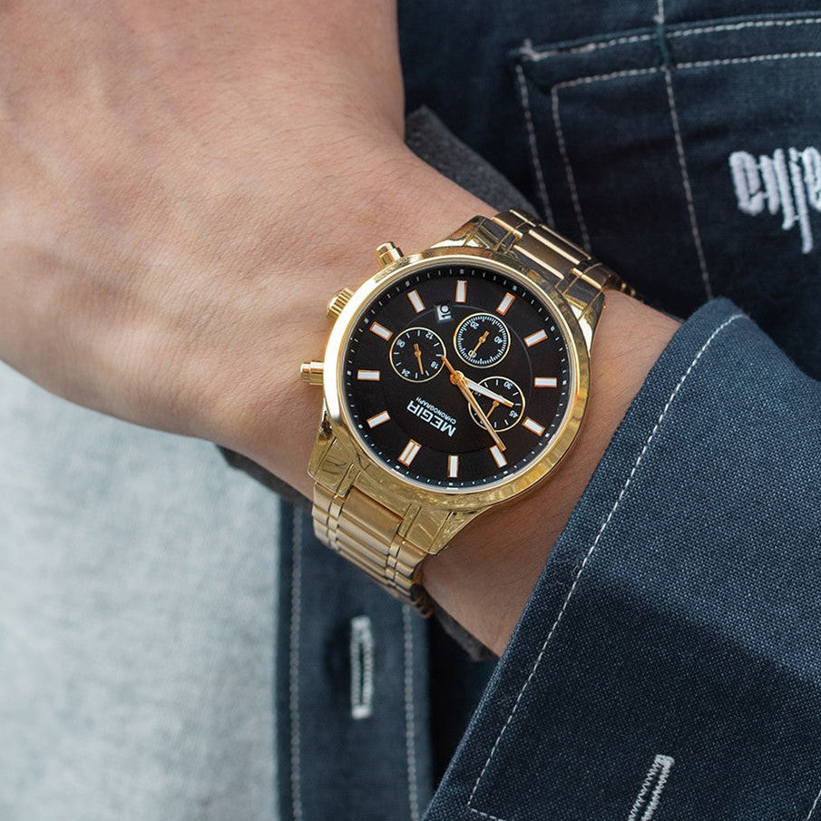 MEGIR Stainless Steel Waterproof Wrist Watches for Men Luminous Chronograph Business Quartz Men's Casual Clock Reloj Hombre