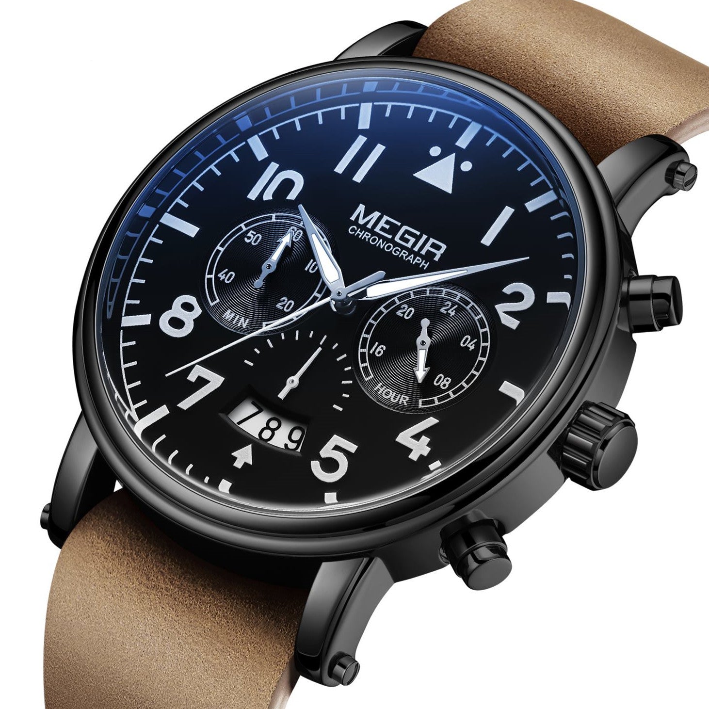 MEGIR Fashion Mens Watches Leather Military Sport Watch Chronograph Luminous Waterproof Quartz Wristwatch Man Clock Reloj Hombre