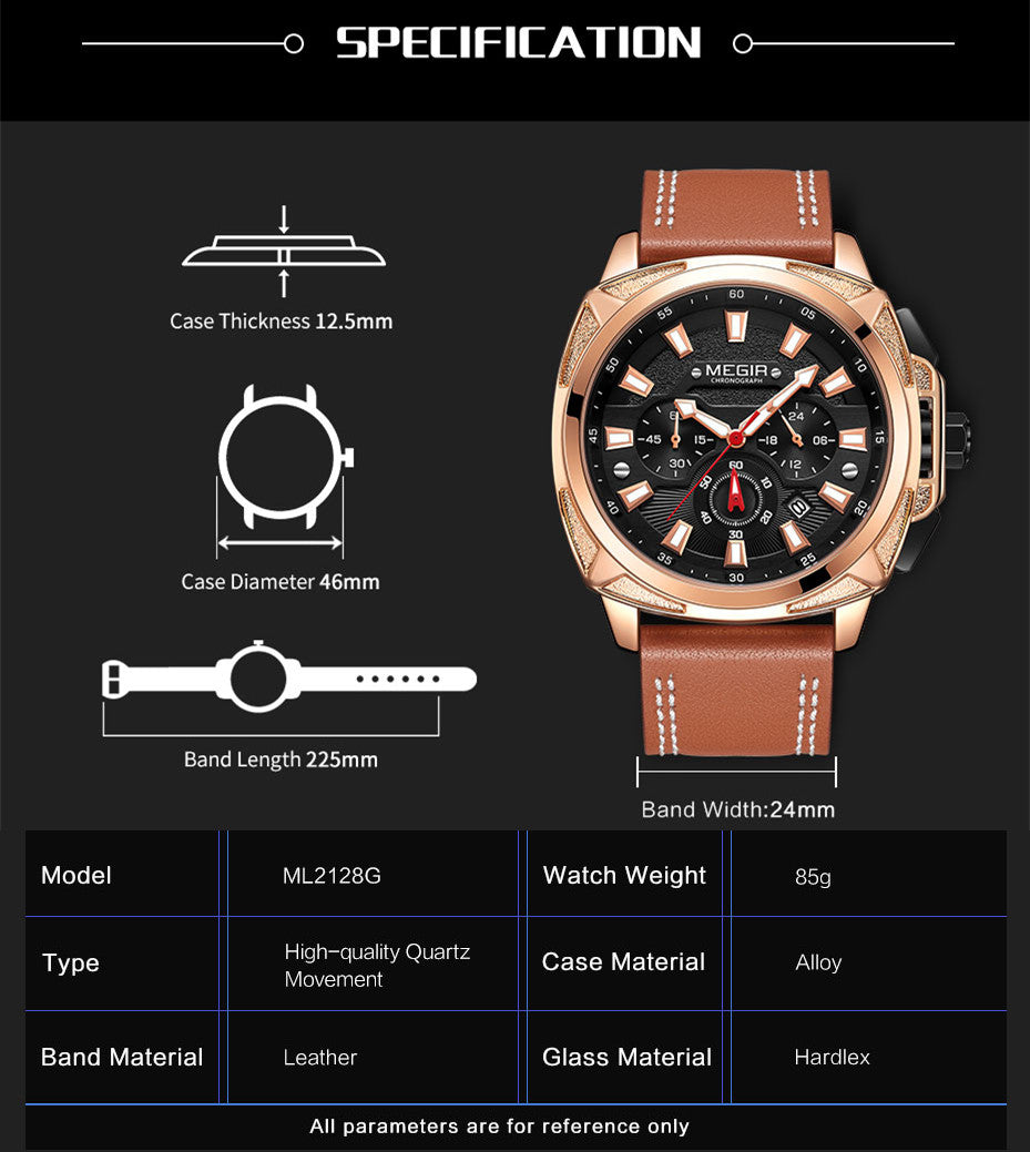MEGIR Relogio Masculino Watches Men Fashion Leather Band Sports Military Watches Luxury Quartz Business Wristwatch Reloj Hombre