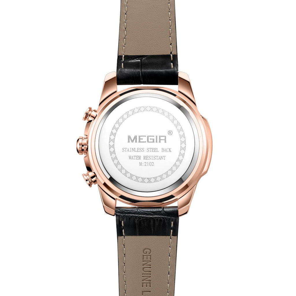 MEGIR Luxury Men Sport Watches Leather Military Quartz Wristwatch Waterproof Man Chronograph Clock 24 hour Montre Homme 2102