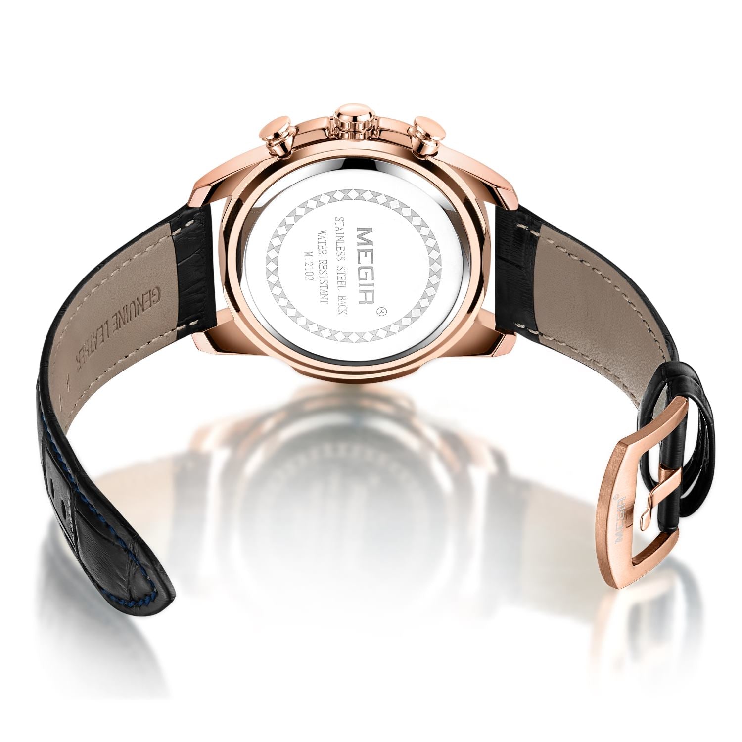 MEGIR Luxury Men Sport Watches Leather Military Quartz Wristwatch Waterproof Man Chronograph Clock 24 hour Montre Homme 2102