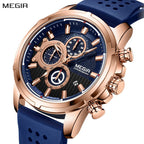 MEGIR Men Watch Silicone Strap Quartz Chronograph Wristwatch Fashion Men's Sport Watches Waterproof Calendar Reloj Hombre 2101