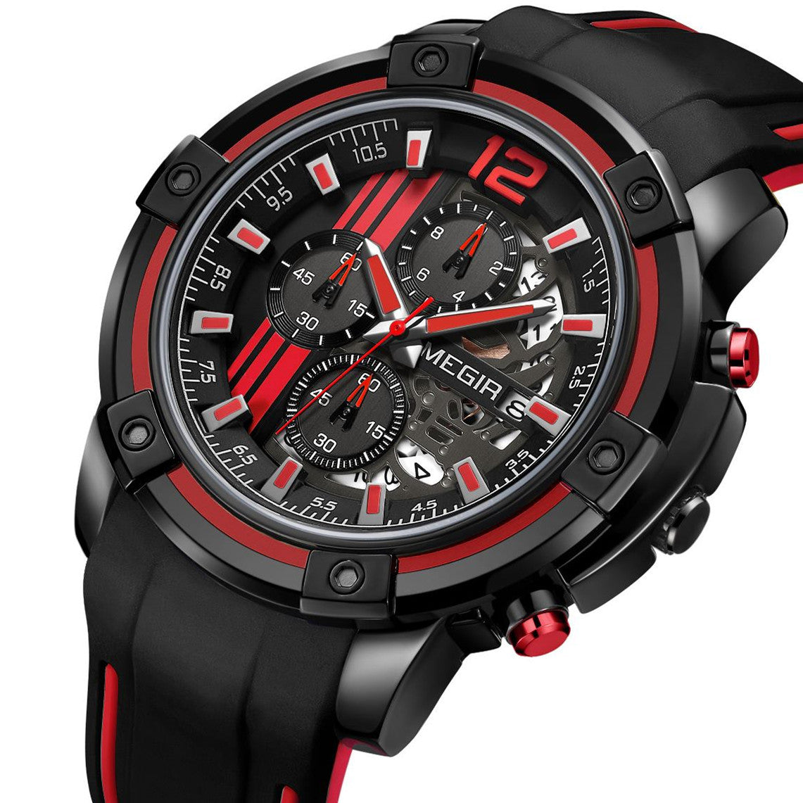 MEGIR Chronograph Mens Sport Watches with Silicone Band Big Dial Military Quartz Watch Men Clock Relogio Masculino Reloj Hombre