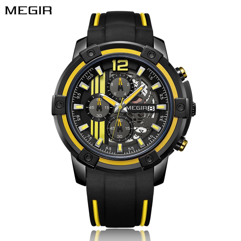 MEGIR Chronograph Mens Sport Watches with Silicone Band Big Dial Military Quartz Watch Men Clock Relogio Masculino Reloj Hombre