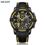 MEGIR Chronograph Mens Sport Watches with Silicone Band Big Dial Military Quartz Watch Men Clock Relogio Masculino Reloj Hombre