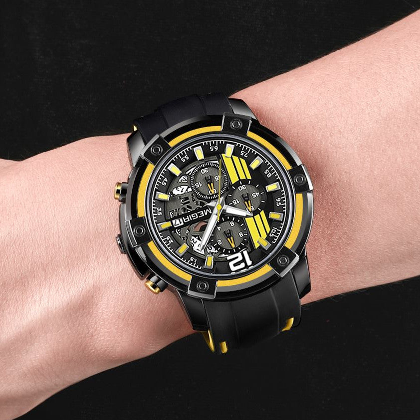 MEGIR Chronograph Mens Sport Watches with Silicone Band Big Dial Military Quartz Watch Men Clock Relogio Masculino Reloj Hombre