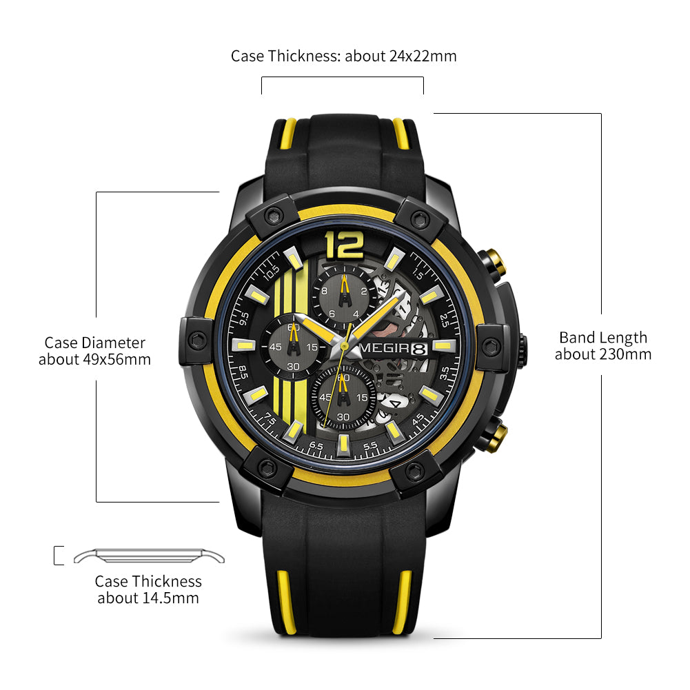 MEGIR Chronograph Mens Sport Watches with Silicone Band Big Dial Military Quartz Watch Men Clock Relogio Masculino Reloj Hombre