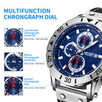 MEGIR Watch Men's Military Sport Wrist Watches Waterproof Leather Quartz Chronograph Calendar Luminous Clock Watch for Man 2081
