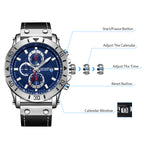 MEGIR Watch Men's Military Sport Wrist Watches Waterproof Leather Quartz Chronograph Calendar Luminous Clock Watch for Man 2081