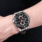 MEGIR Watch Men's Military Sport Wrist Watches Waterproof Leather Quartz Chronograph Calendar Luminous Clock Watch for Man 2081