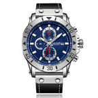 MEGIR Watch Men's Military Sport Wrist Watches Waterproof Leather Quartz Chronograph Calendar Luminous Clock Watch for Man 2081