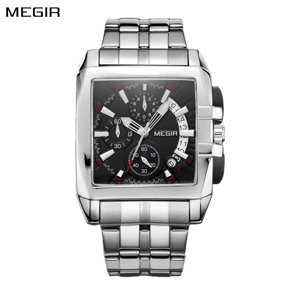 MEGIR Original Luxury Men Watch Stainless Steel Bracelet Quartz Military Wristwatch Business Watches Chronograph Big Dial Relogio Masculino 2018