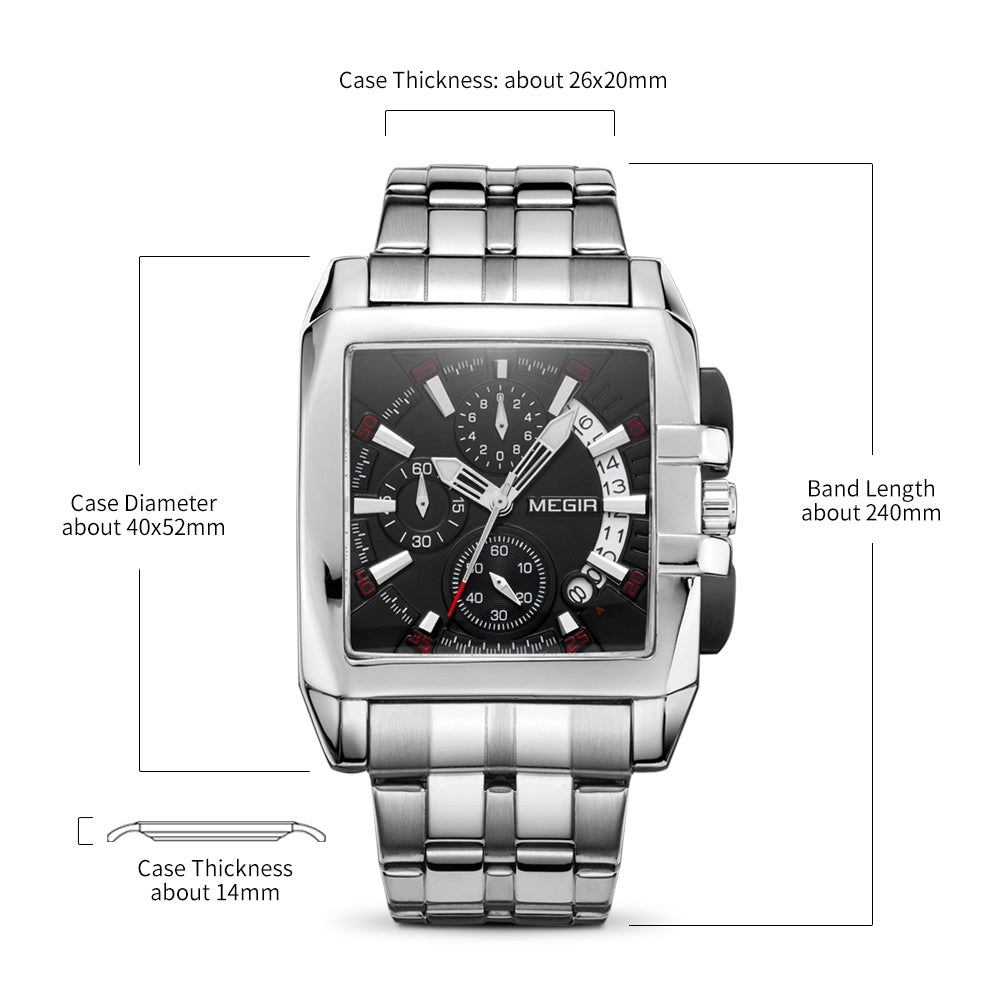 MEGIR Original Luxury Men Watch Stainless Steel Bracelet Quartz Military Wristwatch Business Watches Chronograph Big Dial Relogio Masculino 2018