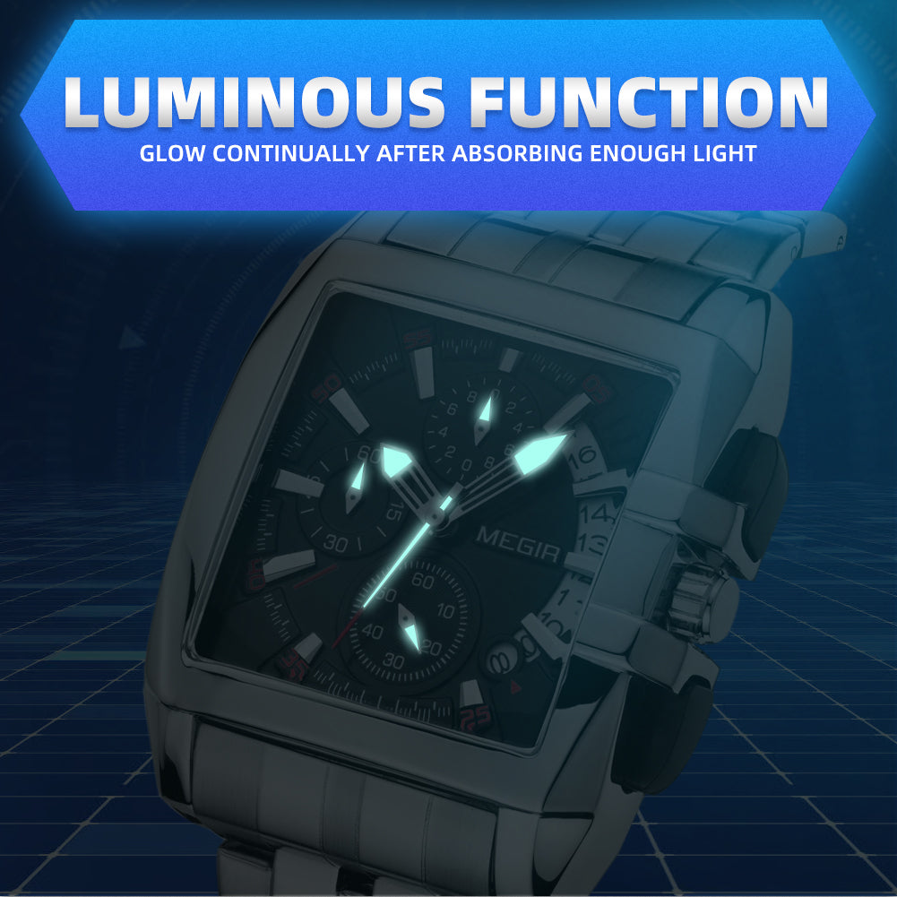 MEGIR Original Luxury Men Watch Stainless Steel Bracelet Quartz Military Wristwatch Business Watches Chronograph Big Dial Relogio Masculino 2018