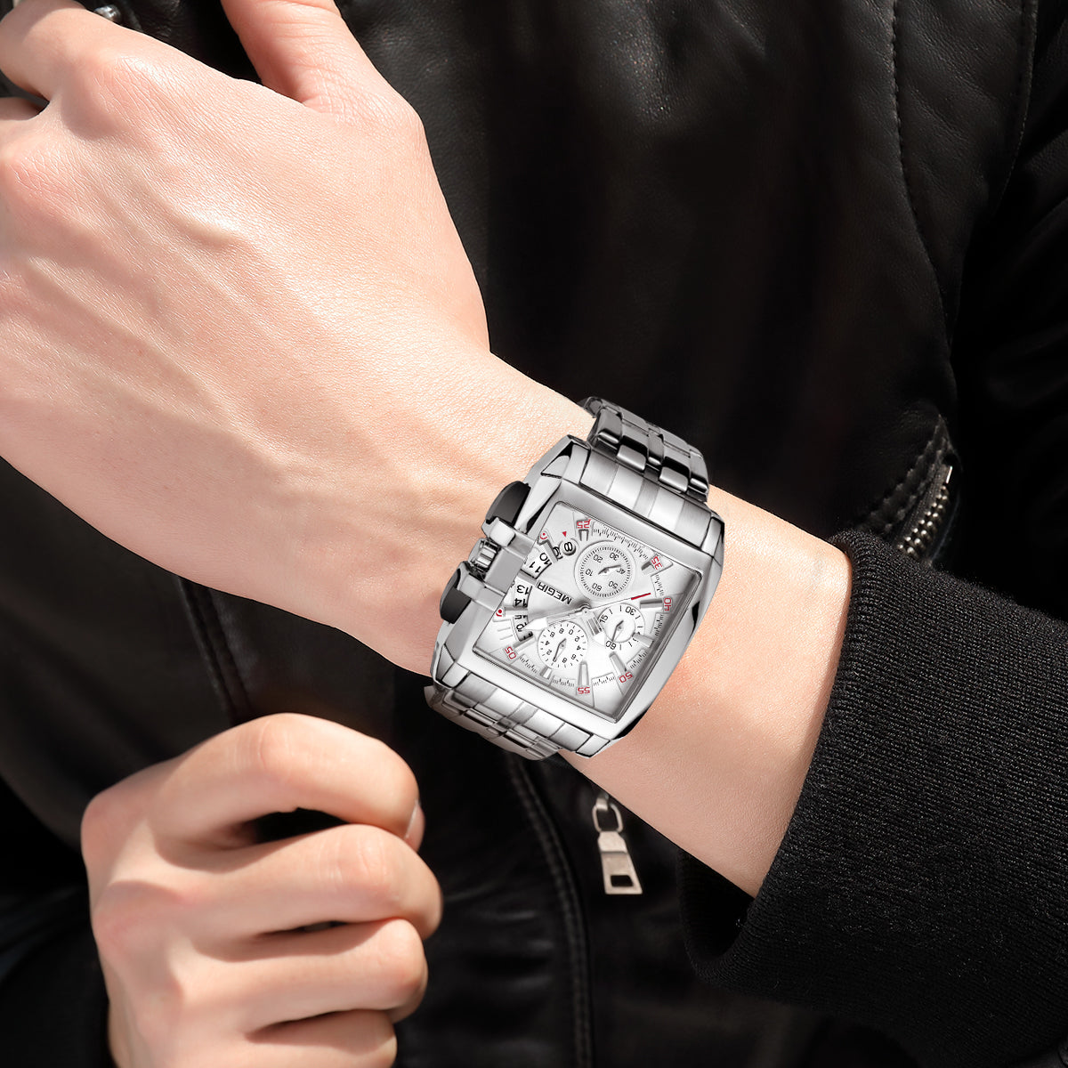 MEGIR Original Luxury Men Watch Stainless Steel Bracelet Quartz Military Wristwatch Business Watches Chronograph Big Dial Relogio Masculino 2018