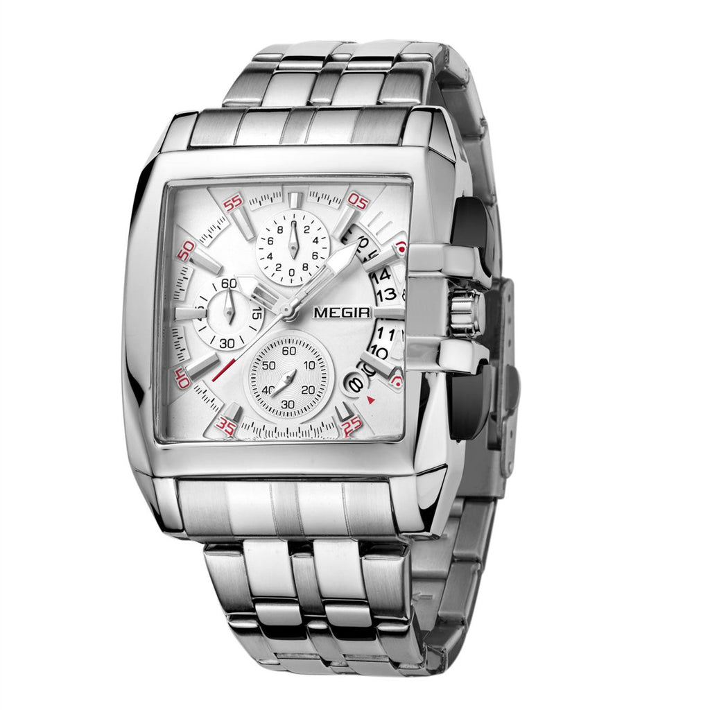 MEGIR Original Luxury Men Watch Stainless Steel Bracelet Quartz Military Wristwatch Business Watches Chronograph Big Dial Relogio Masculino 2018