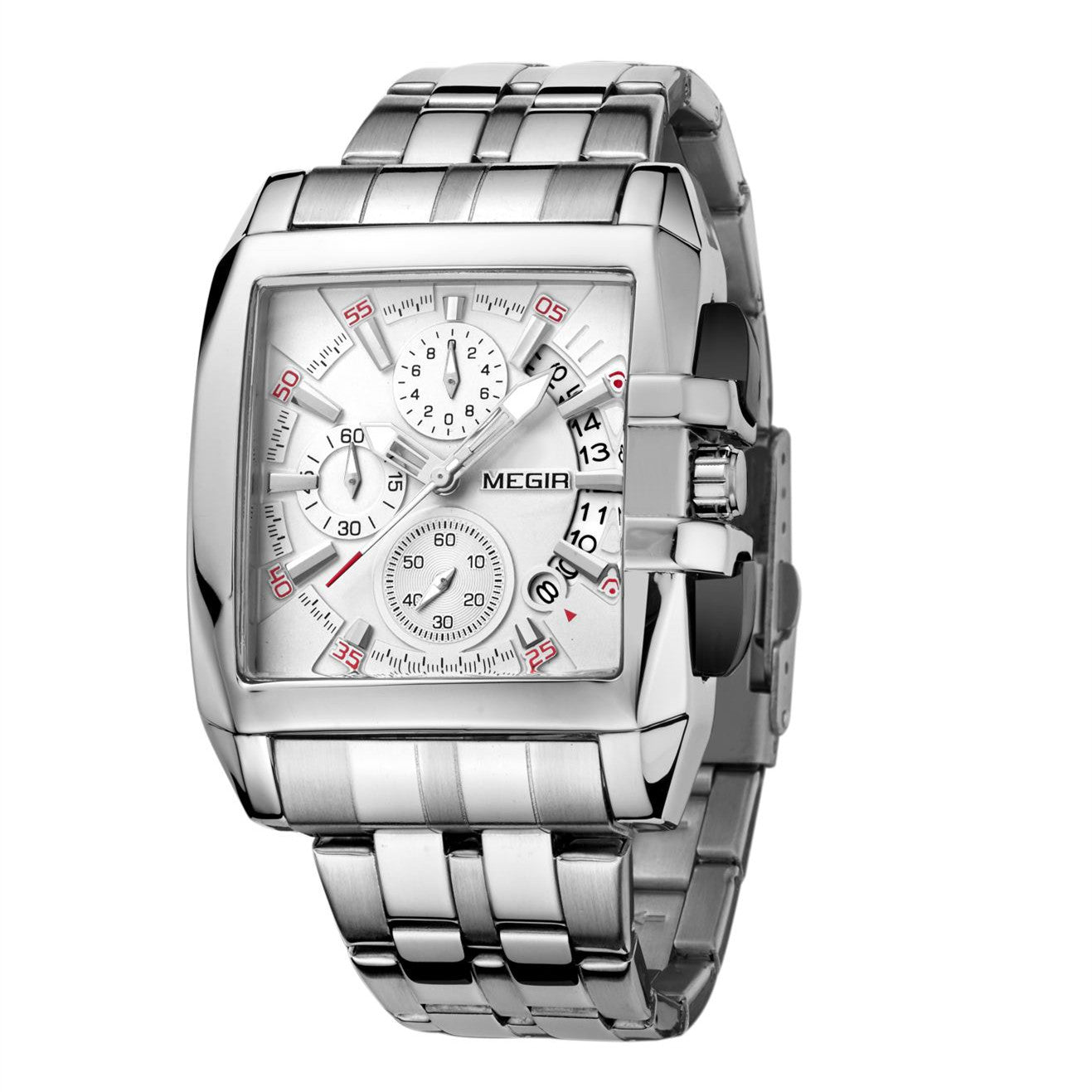 MEGIR Original Luxury Men Watch Stainless Steel Bracelet Quartz Military Wristwatch Business Watches Chronograph Big Dial Relogio Masculino 2018