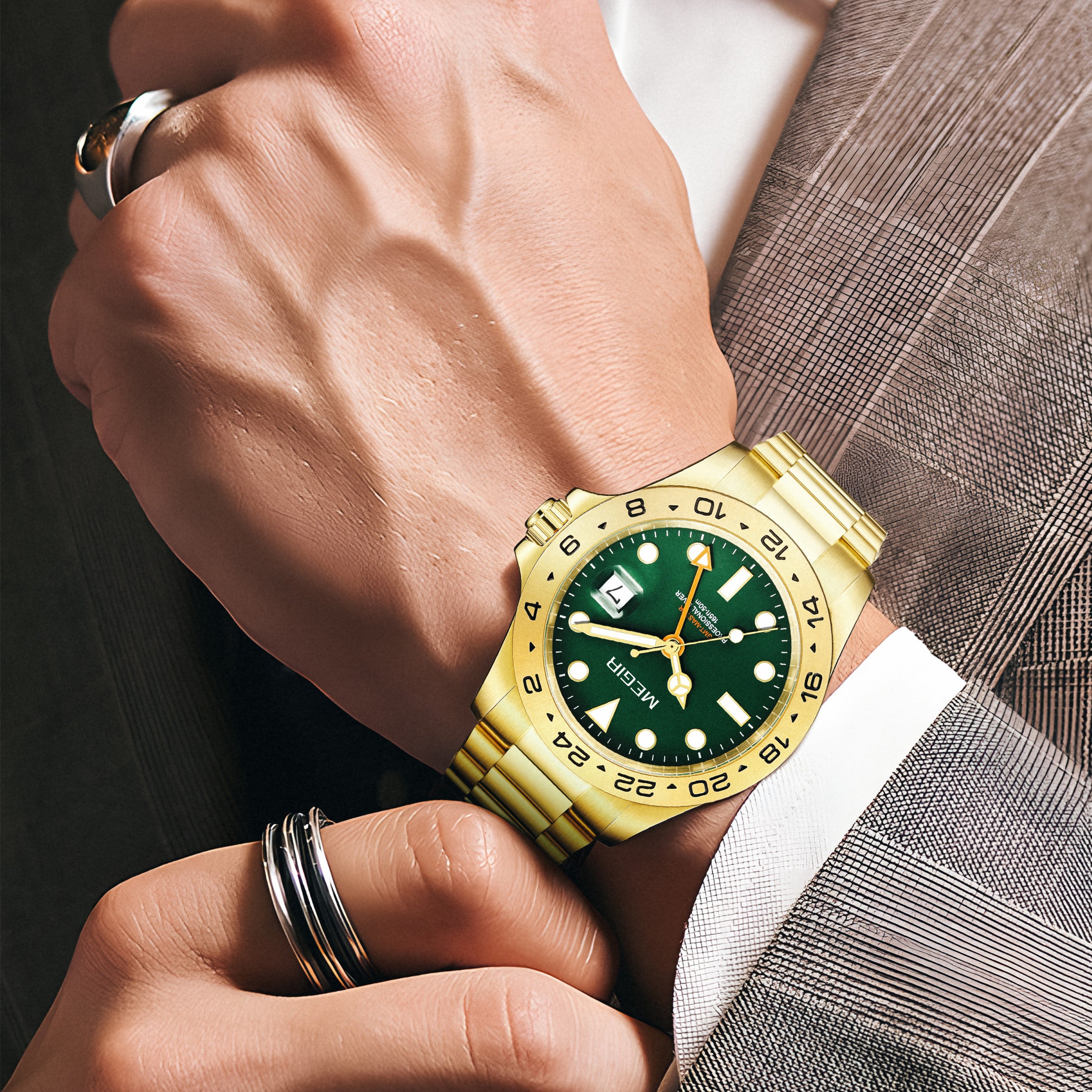 MEGIR Original Luxury Men Analogue Quartz Watch Luminous 5ATM Waterproof Business WristWatch Stainless Steel Clock Montre Homme