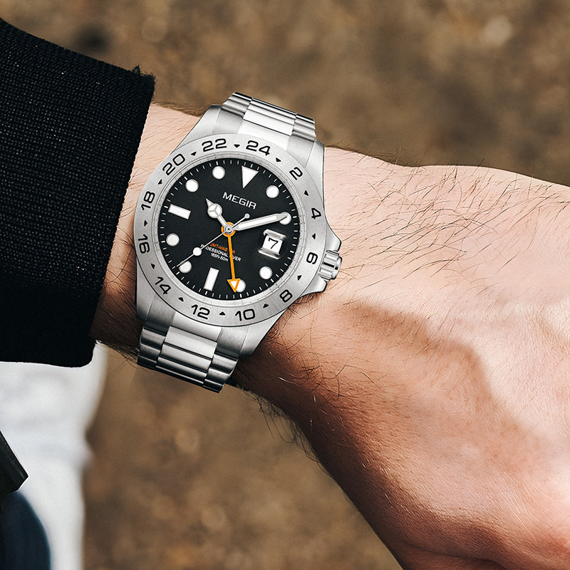 MEGIR Original Luxury Men Analogue Quartz Watch Luminous 5ATM Waterproof Business WristWatch Stainless Steel Clock Montre Homme