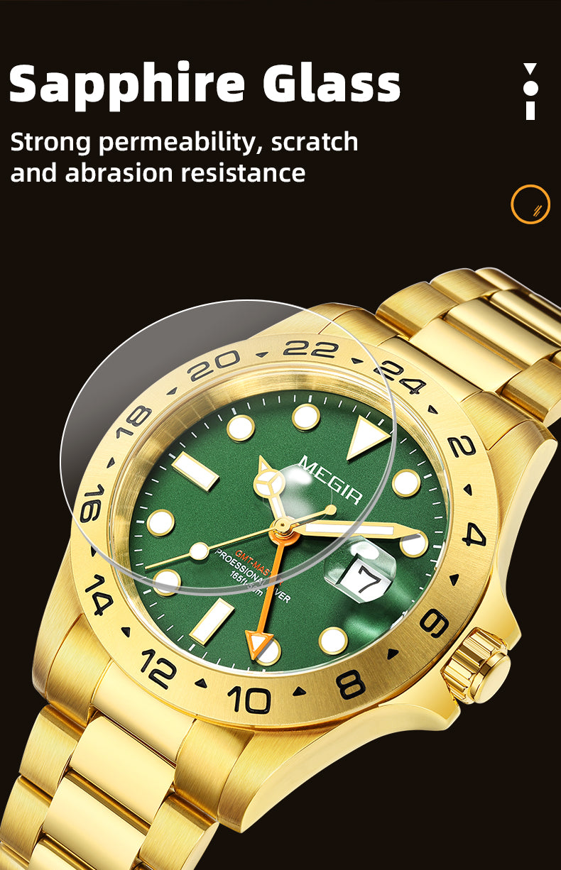 MEGIR Original Luxury Men Analogue Quartz Watch Luminous 5ATM Waterproof Business WristWatch Stainless Steel Clock Montre Homme