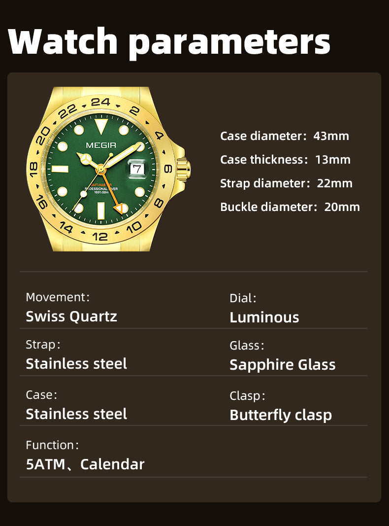 MEGIR Original Luxury Men Analogue Quartz Watch Luminous 5ATM Waterproof Business WristWatch Stainless Steel Clock Montre Homme