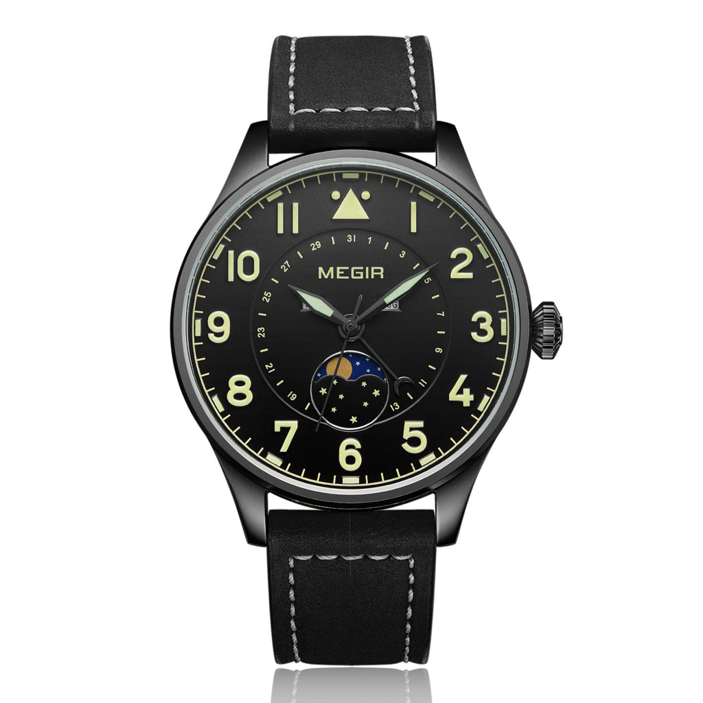 MEGIR Fashion Sport Quartz Watches Men Luxury Leather Business Casual Wristwatches Waterproof Date Clcok Moon Phase Reloj Hombre
