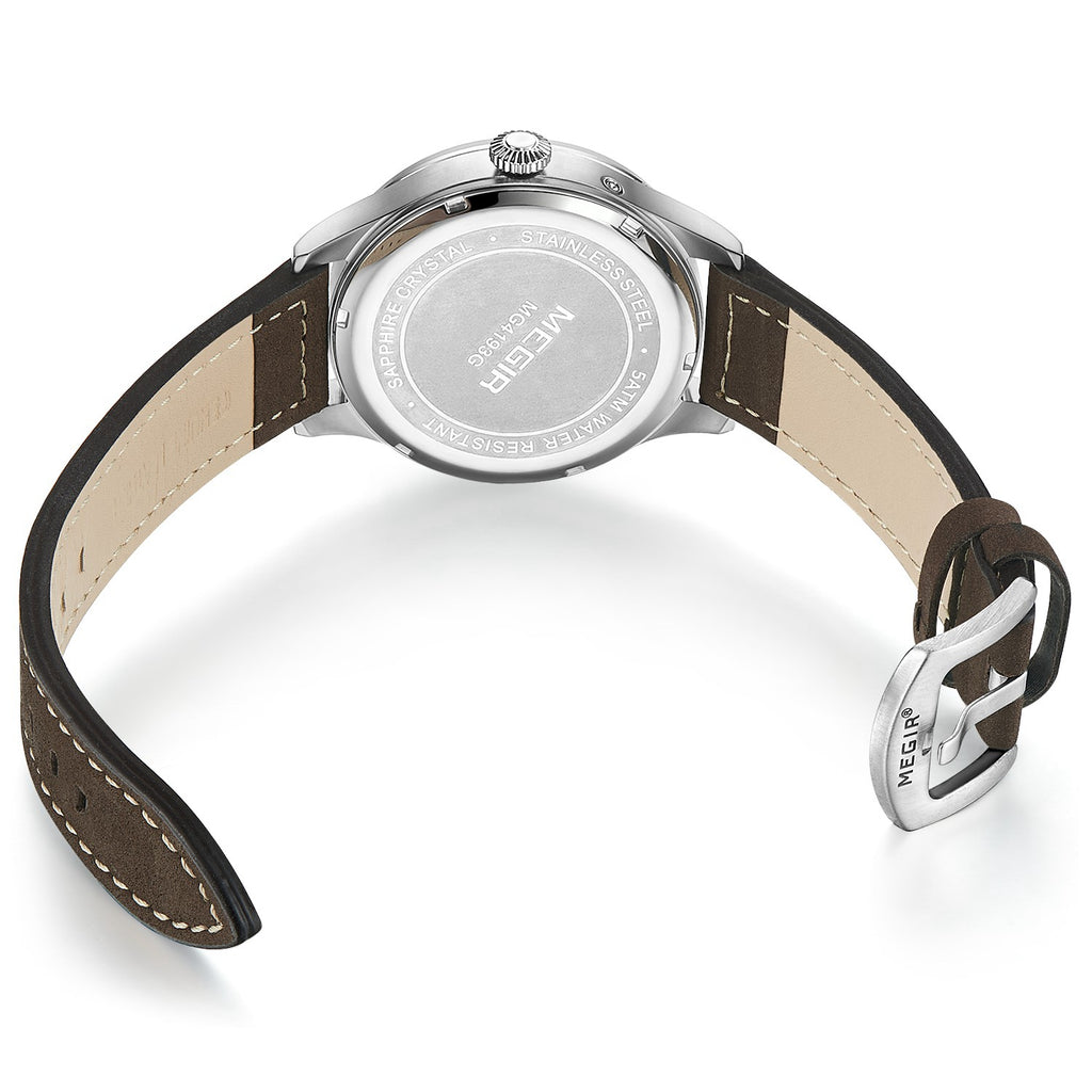 MEGIR Fashion Sport Quartz Watches Men Luxury Leather Business Casual Wristwatches Waterproof Date Clcok Moon Phase Reloj Hombre